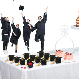 KATOOM 30pcs Graduation Sweet Boxes,6CM*6CM Doctoral Cap Shaped Gift Box Black Graduation Celebration Treat Sweet Biscuit Chocolate Box with Yellow Tassel for Ceremony Party