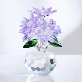 Purple K9 Crystal Lotus Figurine for Women Birthday Present Valentine's Day Gift for Her Wife Mother Wedding Anniversary Gift Wedding Gift for Purifying Aussshao Feng Shui Indoor Glass Figurine Home