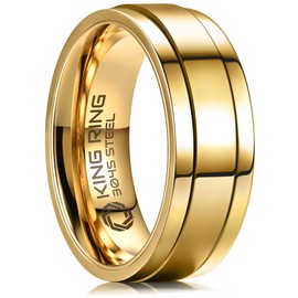 King Ring 8mm Ultra Polished Gold Spinner Ring – Premium Shiny Flat Stainless Steel Fidget Ring for Men & Women K15 – Gold 12