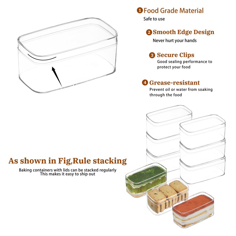 FZJ 20 Pack 10OZ Rectangle Clear Plastic Dessert Cups with