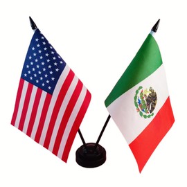 US American & Mexico Friendship Table Flag, American & Mexico Desk Flag, Mexican Flags For Room Display, American & Mexico Twin Desk Flag Set- Miniature American & Mexican Combination Flag