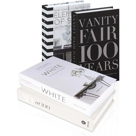 Omaine Hardcover Decorative Books for Home Décor without pages- Set of 4 Openable Faux Books for Decoration - White and Black Designer Books Set for Living Room, Farmhouse, tabletops, bookshelf