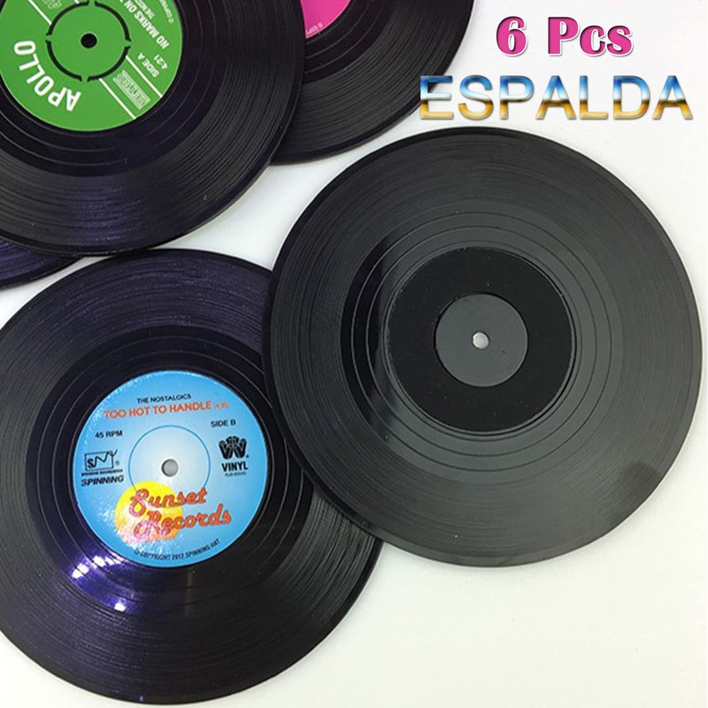 JESUS Portavasos de Discos, Vinilo Antideslizante, 6 Piezas, ABS, Redonda