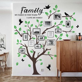 Buiory Removable Large Family Tree Wall Decal 3D Peel and Stick Tree and Birds Collage Wall Decor DIY Family Quote Wall Stickers for Kids Room Living Room Staircase Hallway Wall Stickers Murals
