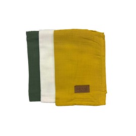 Mizali Premium Muslin Cloth Baby Burp Cloths, 50 x 70 cm, 2-Ply, Cotton, Set of 3, Plain (Emerald Green, Mustard, Cream White)