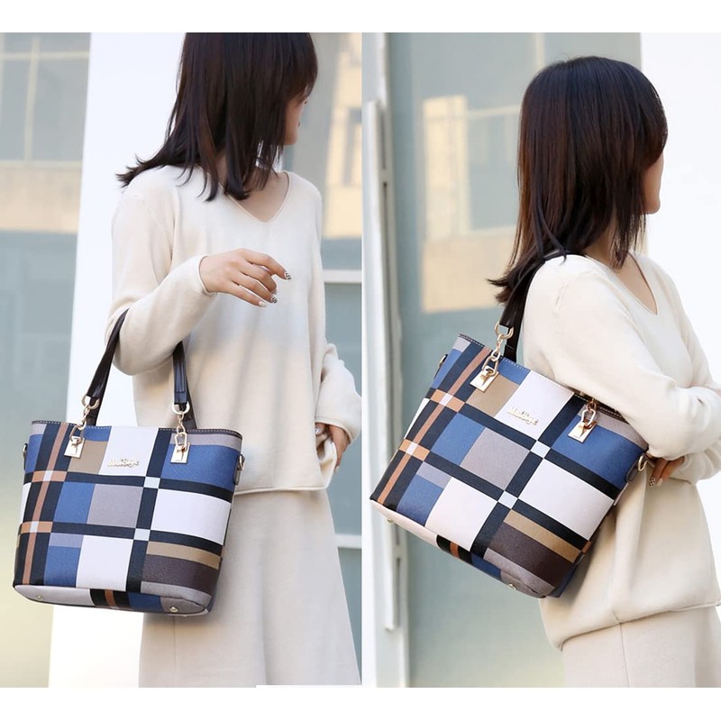 Bolso de mano para mujer de piel sintética a cuadros