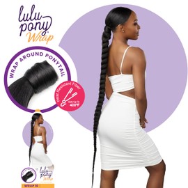 Sensationnel Lulu Pony Wrap hairextensions- Lulupony wrap 10 high heat synthetic yaki pony tail or up do hair wig piece - Lulupony Wrap 10 (1B OFFBLACK)