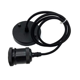 Icole Vintage Pendant Light Fitting, Modern Retro Industrial Style E26 E27 Black Chrome Lamp Holder Black Ceiling Rose, Black Braided Flex Cable