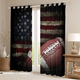 Erosebridal American Flag Window Curtains, Boys Football Curtains 38" Wx45 L, Soccer Sports Games Window Treatments United States Federations Stars Stripes Thermal Insulated Bedroom Decor, 2 Panels