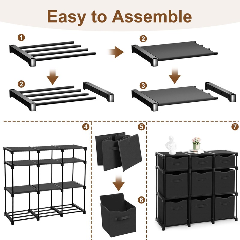 Fiwochic 9 Cube Storage Organizer Shelf with Storage Bins and