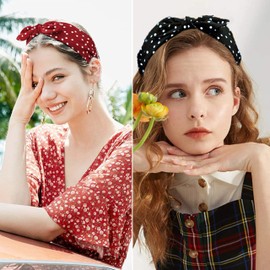 Pack of 3 Wide Headband Women with Polka Dots - French Headband Rabbit Ears Hair Bands Fabric Non-Slip Headgear Elastic Twist Headband Accessories for Women Girls (Red Black Green)