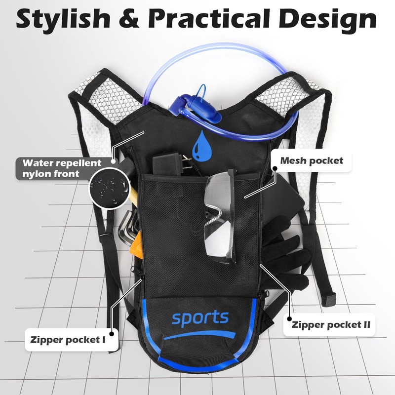 2 Pack Hydration Backpack Pack with 2L Hydration Bladder, TNYSPORT