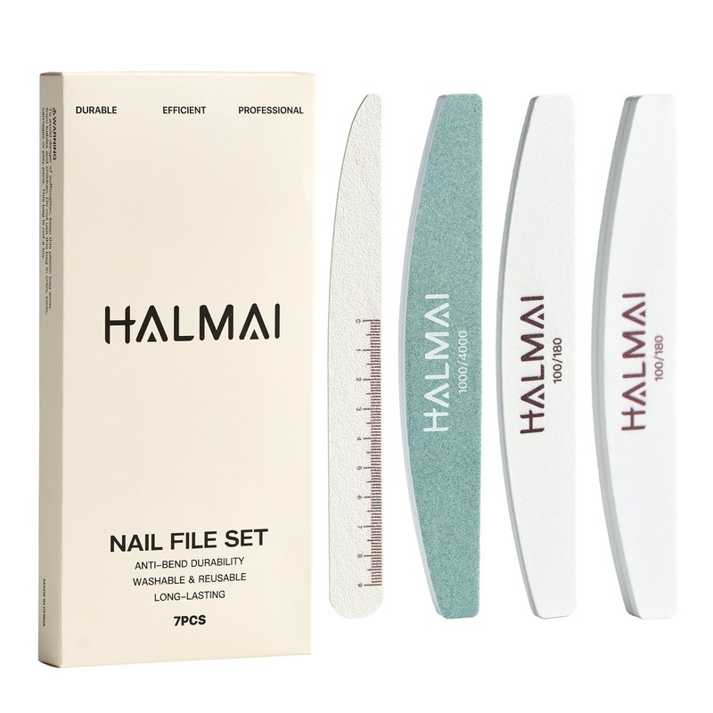 HALMAI Kit de lima de uñas profesional y pulidor de