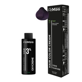 Femmas Violet Hair Colour Set I Hair Colour Cream 100 ml + Oxycreme 100 ml 3% I Permanent Hair Colouration + Developer I Gentle & Long Lasting I Salon Hair Colour for Home