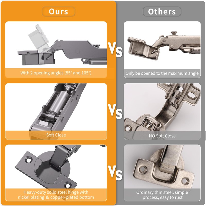 Chibery 10 Pack Frameless Half Overlay Soft Close Concealed Hinges,