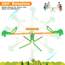 HooKung 360 Degrees Rotating Teeter Totter Seesaw for Kids, 1-4 Person Metal Rocking Seesaw for Boys Girls Indoor Outdoor Rocker Toy Playground Equipment for Backyard (2 Seats)