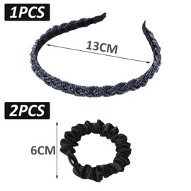 1 Piece Pearl Headband with 2 Pieces Black Hair Elastics, Women's Hair Accessories, Braided Hair Accessories, Hair Accessories, Crystal Hair Accessories
