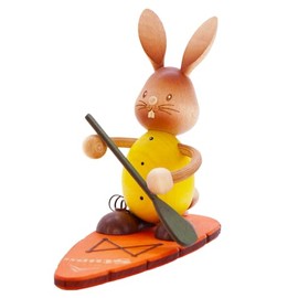 Drechslerei Kuhnert Easter Decoration / Easter Bunny "Stupsi Rabbit with Stand Up Board" 11 cm, Made of the Finest Wood, for a Charming Easter Party or a Durable Decoration, Wooden Art Made in Germany