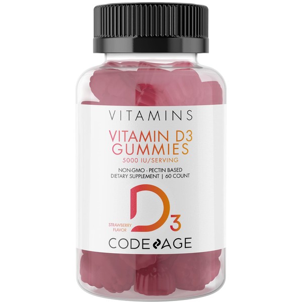 Codeage Vitamin D3 Gummy Vitamins, Vitamin D3 5000 IU Gummies