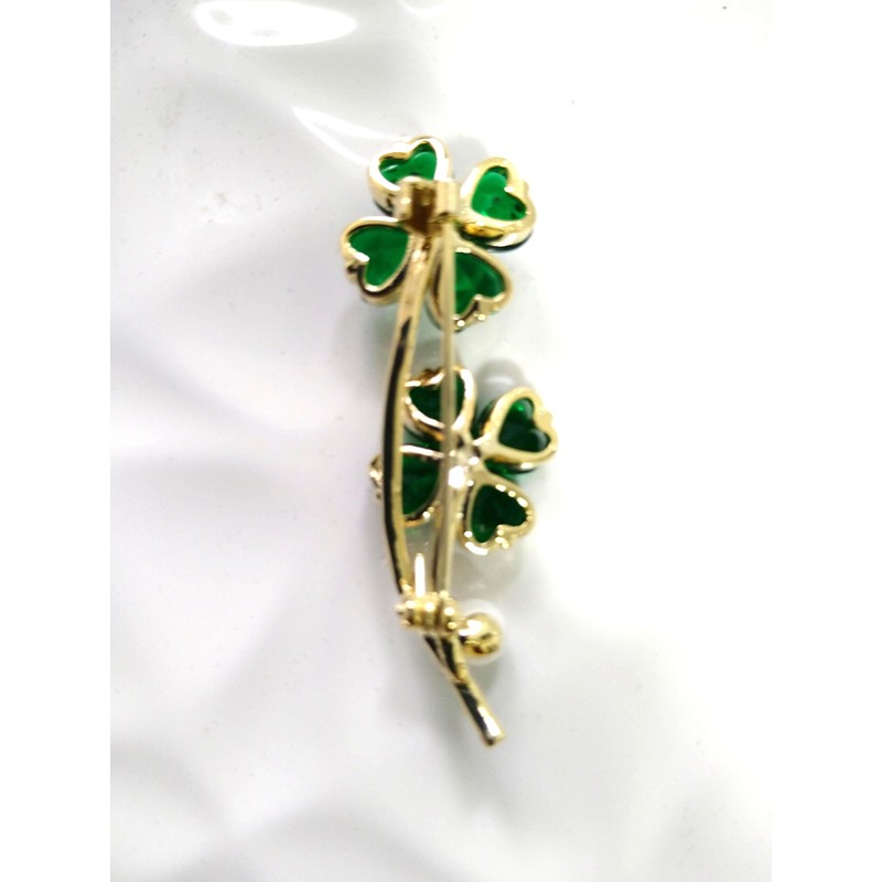 GFM® BRCH-Clover-CRYS Four Leaf Clover Crystal Small Enamel Brooch, Metal,