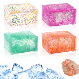 AOOTE Fidget Toys for Adults & Kids, 4Pcs Square Stress Balls, Cube Squishy Toy Anxiety & Stress Relief, Sensory Feelings Toys for Autism ADHD, Non-Toxic Dough Material