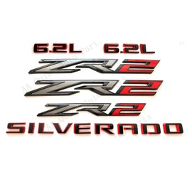 6PCS ZR2 6.2L Silverado Emblems 3D Badge Fender Rear Letter Nameplate Sticker Replacement for 2022 2023 2024 Silverado 1500 (Black Red)