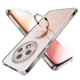 Kickstand Case Compatible with Oppo Reno 12 FS 5G/4G and Reno 12 F 5G/4G, Crystal Clear Protective Soft TPU Shockproof Case with 360 Degree Magnetic Ring Cover - Gold Ring