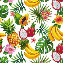 Wallderful Tropical Fruits Self Adhesive Wallpaper 24"x118" Yellow Green Floral Contact Paper Peel and Stick Cabinet Covering Modern Bathroom Bedroom Wall Paper Sticker Pull and Stick Removable Vinyl