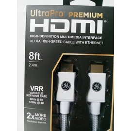 GE White Ultrapro Premium HDMI. 8 Ft. VRR. 8K. 4K. Ultra High Speed.