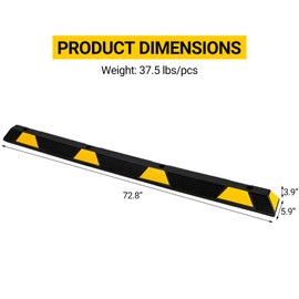 GarveeTech Heavy Duty Rubber Parking Curb, 72 Inch Extra Wide Garage Floor Stopper Professional Parking Lot Stopper w/Yellow Reflective Tape for Vehicles Truck Driveway