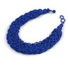 Avalaya Chunky Wide Blue Glass Bead Plaited Necklace/ 53cm L