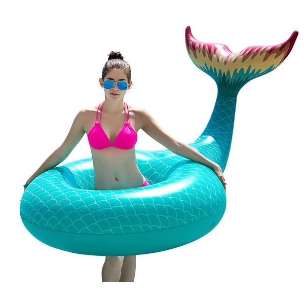 Jasonwell Giant Inflatable Mermaid Tail Pool Float with Fast Valves Summer Beach Swimming Pool Party Lounge Raft Decorations Toys for Adults Kids (Green)