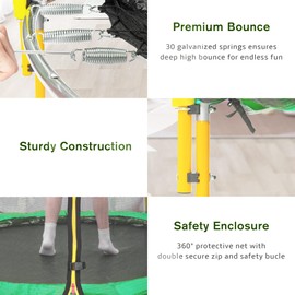 Merax 66'' Trampoline for Kids with Basketball Hoop, Rubber Ball and Safety Enclosure Net, 5.5FT Mini Toddler Trampoline for Indoor Outdoor Birthday Gifts for Kids Age 1-8, Green