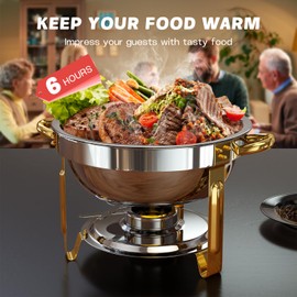 Chafing Dishes for Buffet, 4 Pack 5QT Round Chafing Dish Buffet Set [Elegant Gold and Silver Colors] Stainless Steel Buffet Servers and Warmers for Catering Events Parties Dinners with Complete Set
