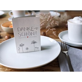 25 Gift Tags – Thank You – White with Flowers, Original Mini Thank You Cards for Gift Labelling, Hand Lettering, Elegant Exclusive Individual, A7 Recycled Paper Folding Cards