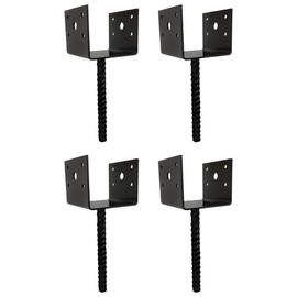 U Shaped 4x4 Deck Post Concrete Anchor Spike, Fence Post Base, Black Powder Coated (4 Pack)