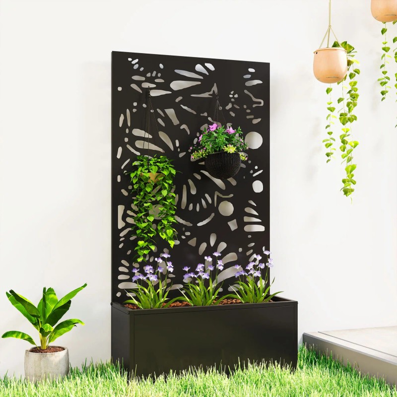Metal Garden Bed with Trellis for Climbing Plants Freestanding Wall