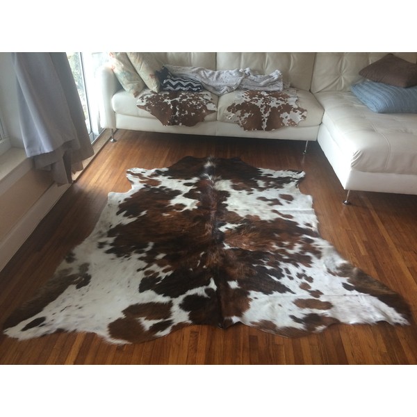 RODEO Tricolor Cow Hide Cow Skins Hair on Leather Rug Size Large TR 5x7