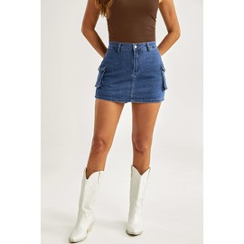 luvamia High Waisted Mini Short Skort Cargo Shorts for Women Casual Summer Skorts Skirts with Pockets Nashville Outfits for Women Bay Blue Size Small Fits Size 4 Size 6