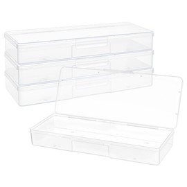 BENECREAT 4 Pack Rectangle Plastic Storage Box, 22x8.5x3cm Plastic Storage Containers with Hinged Lids for Beads Jewelry and Crafts Items or Office Accessory Storage