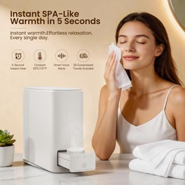 CRILEAL Hot Towel Dispenser & Face Hot Towel Warmers for Bathroom, 55°C (131°F) Smart Machine Instant 5s Heating Pop-Out Drawer with 20 Disposable Face Drying Towels for Skin Care