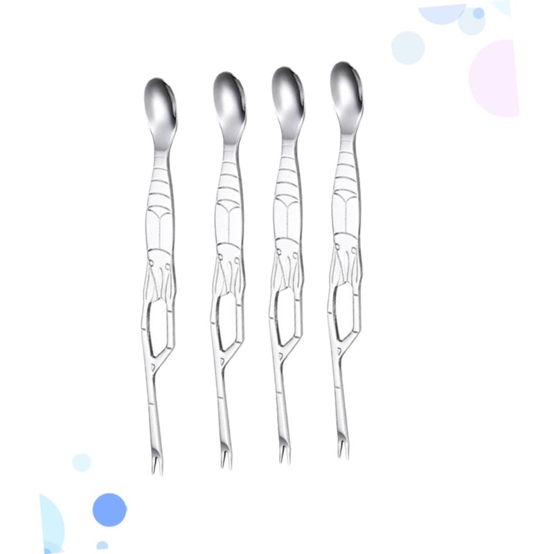 GRIRIW 4pcs Stainless Steel Crab Fork Spoon Set Seafood Tools