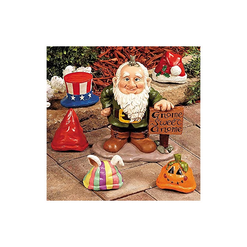 CE-AS 6-PC Garden Gnome Greeter Figure with 5 Seasonal Holiday