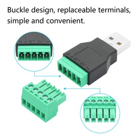 Riertostng USB 2.0 A Male & Female to 5 Pin Screw Terminal Adapter, USB A Quick Connect Solderless Connector Converter, for USB Device Charging and Data Transfer - 1Pair