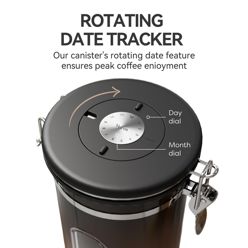 Veken Coffee Canister with Window,Airtight Stainless Steel Kitchen Food Storage