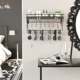 JackCubeDesign Gothic Wall Mounted Jewelry Organizer - Hanging Necklace, Earring, Bracelet Holder with Hooks and Shelf - Goth Room Decor, Iron Jewelry Display Storage Rack for Bedroom & Closet-MK238A