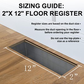 BYEWIRE Floor Register Vents 2x12 Inch, Heavy Duty Walkable Floor Vent Covers for Home Floor Sidewall Office or Ceiling Vent, Adjustable Premium Finish Steel Floor Vent Cover 2x12, Black, 1 Pcs
