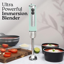 Zulay Immersion Blender Handheld - 800 Watt Hand Blender With High-Power Turbo Mode - Durable Stick Blender With Ultra-Sharp Stainless Steel Blades For Effortless Blending - Aqua