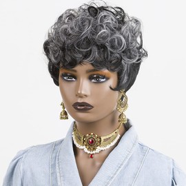 Short Wigs for Black Women Grey Pixie Cut Wigs for Women Black Mixed Grey Pixie Wigs With Bangs Synthetic Short Pixie Cut Wigs for Black Women Short Wigs (Black Mixed Grey)