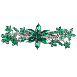 Green Austrian Hair Barrettes, Sparkly Zircon Crystal Hair Clips French Dedign Bridal Fashion Bling Rhinestons Hairpins, Wedding Hairgrip Hair Headwear Accessories for Women Girls